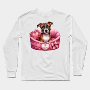 Valentine Staffordshire Bull Terrier Dog in Bed Long Sleeve T-Shirt